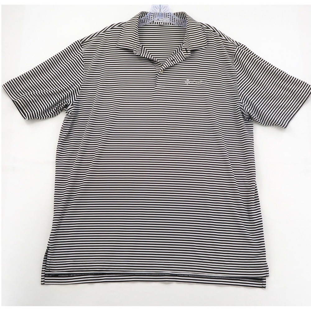 Peter Millar Men XL Black White Striped Performance Golf Polo Shirt PayData Logo